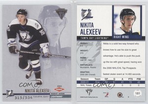 2001-02 Pacific Private Stock Titanium Retail /534 Nikita Alexeev #181 Rookie RC