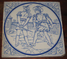 19TH CENTURY ENGLISH BLUE & WHITE TILE MEN PLAYING SKITTLES CHARMING DESIGN