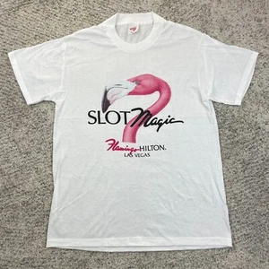 Vintage Flamingo Hilton T-Shirt Mens M L Las Vegas Single Stitch White EUC - Picture 1 of 8