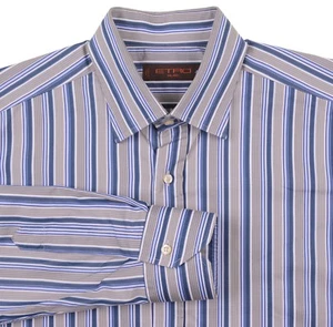 Camisa de vestir Etro Milano hecha en ITALIA azul y gris a rayas 100% algodón 42 - Imagen 1 de 7