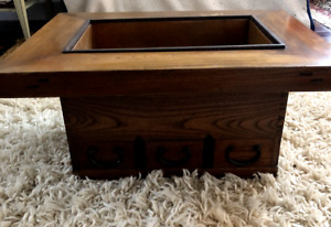 Antique Japanese Wood & Copper Ceremonial Tea Hibachi Table Box