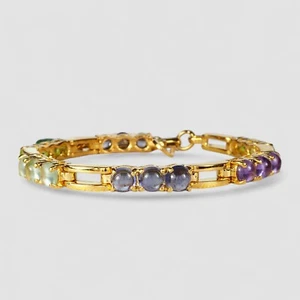 Tanzanite Amethyst Peridot 24K Gold Plated 925 Sterling Silver Bracelets 8.5 In - Bild 1 von 10