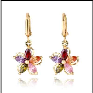 PENDIENTES PRECIOSOS DE ORO GOLD FILE CON PIEDRAS  CIRCONIO EN COLORES - Imagen 1 de 4