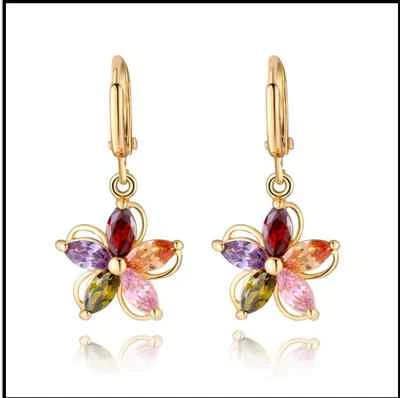 PENDIENTES PRECIOSOS DE ORO GOLD FILE CON PIEDRAS  CIRCONIO EN COLORES - Imagen 1 de 4