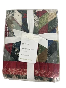 Pottery Barn Winter Wreath Quilted Sham Standard Heart Dove Christmas 26 x 20 - Picture 1 of 4