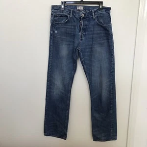 Blue jeans men 34 x 34 100% cotton Straight Leg distress Rare FIRETRAP London - Picture 1 of 12