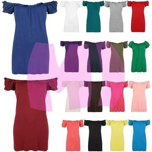Women Ladies Frill Off Shoulder Gypsy Boho Short Sleeve Casual T shirt Top 14-28 - Picture 1 of 18