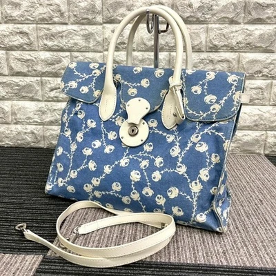 RALPH LAUREN Ricky 2-way Shoulder Bag Tote Bag Flower Blue White Excellent - Image 1 of 4