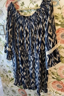 Nueva Blusa Campesina Cato Para Mujer Mameluco Azteca 26/28W Plus Azul Marino Boho Festival Nueva con Etiquetas  Foto 1 de 4