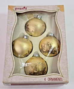 4 Vintage Pyramid 2.5" Decorated Glass Christmas Ornaments / Balls #3 - Picture 1 of 8
