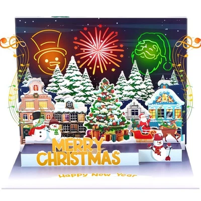 Lemicin Music Christmas Cards with Light Wish You a Merry Christmas 3D Pop Ou...