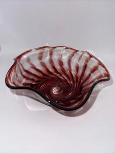 MJ Donnelly Red Art Glass Bowl Hand Blown Signed Red Swirl 98’ - Picture 1 of 6