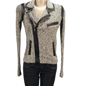 Rag & Bone Women's Moto Knit Jacket Tweed Leather Trim Zipper Front Sz XS EUC - Picture 1 of 8