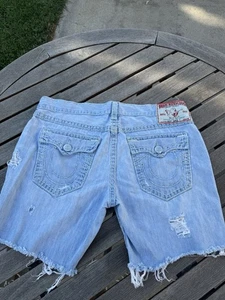 True Religion Ricky Super T Denim Shorts 44 USA Made Distressed Raw Hem! - Bild 1 von 6