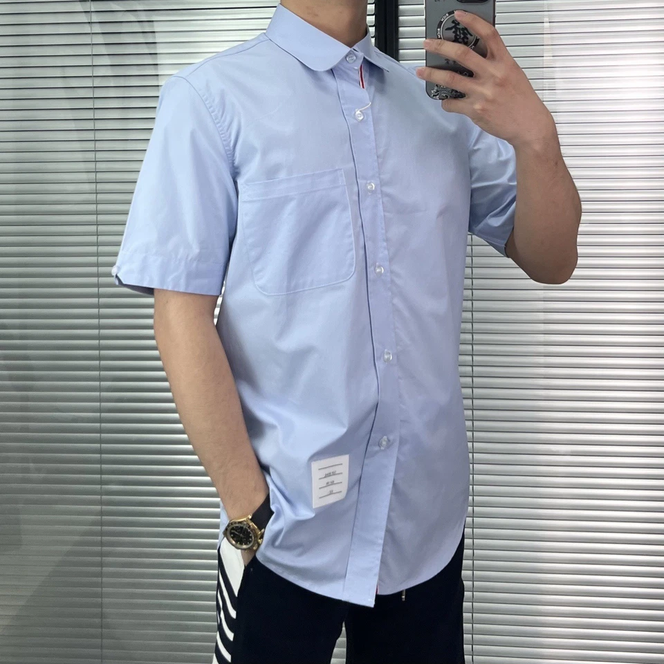 Thom Browne Men's Spring Simple Casual Buckle Short Sleeve Shirt - Image 1 of 4