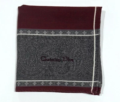 Handkerchief Man Christian Dior Red Striped Paisley Pocket Square Cotton 19” - Image 1 of 4