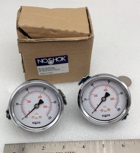 PAIR (2) of NoShok 25-120-100 Stainless Pressure Gauge 1/4" Npt 0-100 PSI NEW - Picture 1 of 4