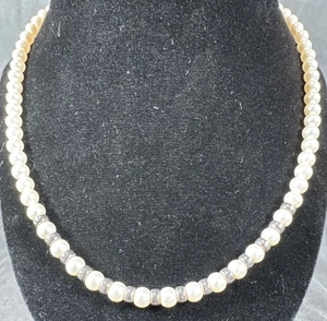 ✨Vintage 18,5 Halskette gestempelt 925 Sterling Silber Perlen Kunstperlen Schmuck✨ - Bild 1 von 6