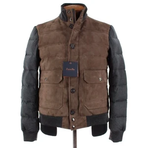 Zanella NWT Wool / Goat Suede Quilted Down Jacket Size Small US In Gray & Brown - Picture 1 of 12