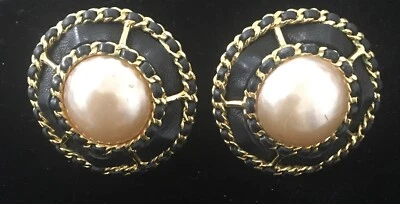 Chanel Vintage Pearl With Gold Chain Border Clip On Earrings - Image 1 of 4