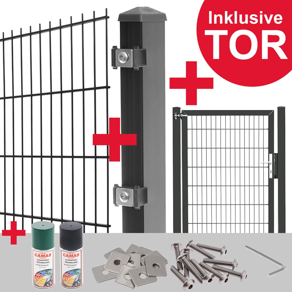 Doppelstabmattenzaun SET + 1m IndustrieTor Doppelstab Zaun Gitterzaun Gartenzaun - Bild 1 von 1