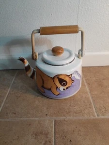 Teapot Enamel Baby Raccon Vintage Rare Tea Kettle Pot Cute Free Shipping - Imagen 1 de 11