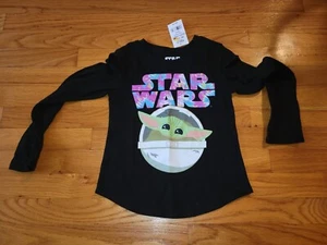 NWT Star Wars Baby Yoda T-Shirt Girls Youth SMALL Long Sleeves Black MSRP $20 - Picture 1 of 2