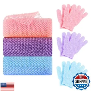 6 Pack African Net Sponge Exfoliating Glove Set, 3 Bath Sponge Body Scrubber - Picture 1 of 5