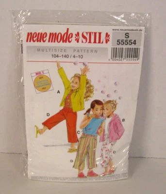 Neue Mode S 55554 Jacket (2 Styles), Top & Pants Girls' 4-10 Pattern Uncut - Image 1 of 2