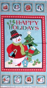 24" Fabric Panel - Benartex Happy Holidays Snowman Wallhanging Blue - Picture 1 of 1