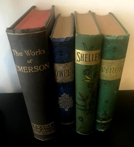VINTAGE 1800's 4 HARDCOVER POETRY BOOKS EMERSON, SHELLEY, LORD BYRON & COWPER - Foto 1 di 6