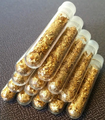 10  Large Gold Flake Vials of Gold Leaf  ..3mil  Lowest price online !! Cover