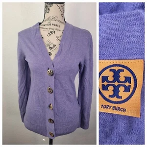 Cárdigan Suéter Tory Burch Pequeño Firma Abotonada 100% Merino Preppy Carrera - Imagen 1 de 8