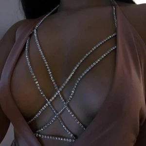 Body Chain Sexy Women Bikini Chest Breast Bra Gold Silver Jewelry - Picture 1 of 21