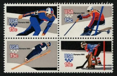 US 1980 #1798Ac (1795A-98A) Olympic Winter Games 15c Block of 4 Perf 11 Mint MNH - Image 1 of 2