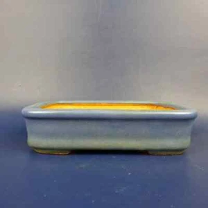 Bonsai Pot Tokoname Hattori Small 13cm Rectangular Outer Edge Blue Glaze Japan - Picture 1 of 5