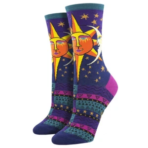 Socksmith Women's Crew Socks Laurel Burch Sun and Moon Colorful Novelty Footwear - Picture 1 of 1