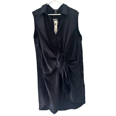 Aqua Women's Satin Mini Sleeveless Shirtdress Navy Blue NEW Size Large - Image 1 of 4