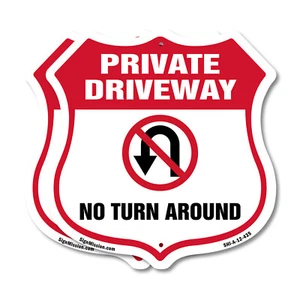 Private Driveway Shield Sign No Turn Around Shield Shaped Sign Weather Resistant - Picture 1 of 41