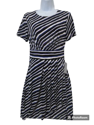 Vestido Talla 4P Petite Nuevo con Etiquetas London Times Nordstrom Rayas Negro Manga Corta Elastizado Foto 1 de 4