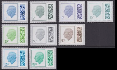 GB King Charles III Definitive low & high value M23L set 9 MNH 2023 - Image 1 of 4
