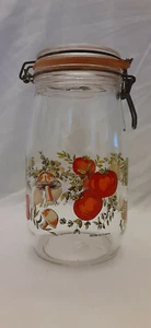VINTAGE ARC 1.5 L Mushroom Vegetable Glass Jar Canister Bail Lid Made in FRANCE - Picture 1 of 6