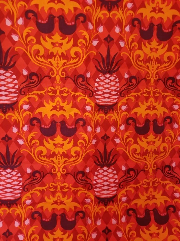 Birdie Damask Fabric Orange Pink Andalucia Patty Young Michael Miller 2 2/3 Yds - Image 1 of 4