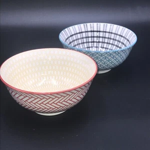 2 Dover and York 6 Inch Ceramic Bowls Red Yellow Blue Black - Picture 1 of 7