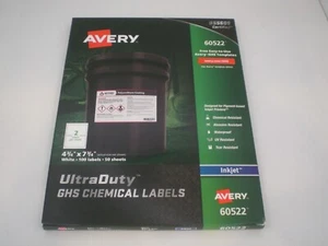 AVERY 60522 ULTRA DUTY GHS CHEMICAL INKJET LABELS 4 3/4x 7 3/4 in White 100 - Picture 1 of 8
