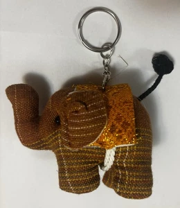 Vintage Fabric Handmade Elephant w/ Gold Saddle Plush Keychain Keyring Rare HTF - Picture 1 of 7