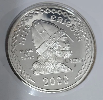 2000-P $1 Leif Ericson Uncirculated Silver Coin Commemorative Dollar Proof Coin  - Image 1 of 2