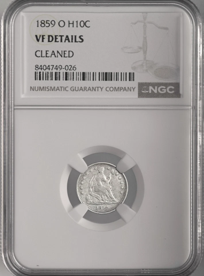 Media moneda de diez centavos 1859-O H10C Liberty sentada NGC VF DETALLES "LIMPIOS" #8404749-026 Foto 1 de 4