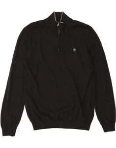 TIMBERLAND Mens Zip Neck Jumper Sweater Large Black Wool QR10 - Picture 1 of 3