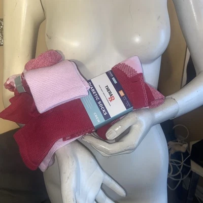 6 Prs.Breast Cancer Awareness Pink Diabetic Crew Socks Unisex (Men6-8, Wmn 5-10) - Image 1 of 4